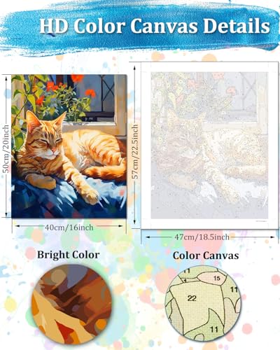 TOCARE Cat Paint by Numbers Kit for Adults, Orange Cat Paint by Number Canvas,Adults' Paint-by-Number Kits for Kitty Lovers 16x20inch (Without Framed) - color: TC-OPC-147