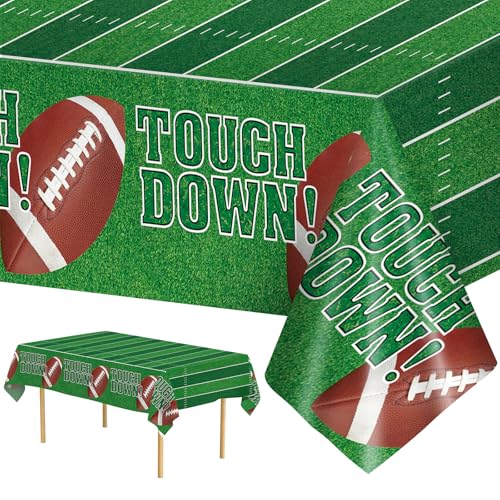 3 Pcs Football Tablecloth Plastic - Touch Dwon Football Table Cloth, Disposable Rectangle Rugby Sports Table Cover for Foot ball Decorations Party Supplies Game Day Tables Decor Favors, 108x54Inch - color: Green, Brown, White