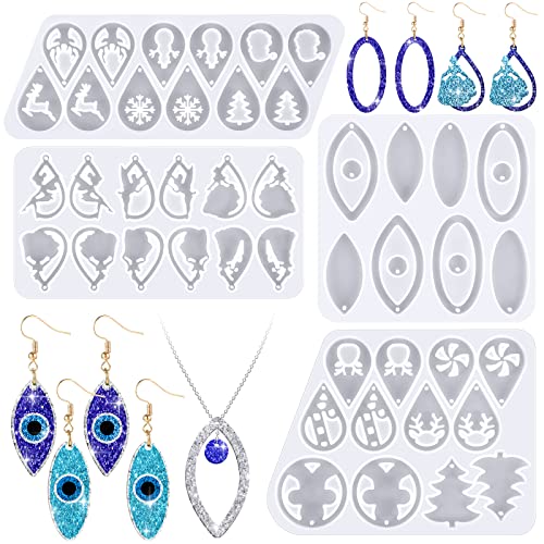 Patelai 4 Pcs Silicone Molds for Resin Earring Dangle DIY,Snowflake Oval | Epoxy Casting, Jewelry Pendants Necklace Keychain, Irregular Shapes Craft Supplies, Dangle Design Women Accessories - style: Snowflake Oval