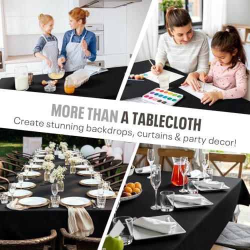 54IN X 600FT Plastic Table Cover Roll with Cutter Box, Cut to Size Plastic Table Cloths for Parties, Birthday, (Black, 54"x7680"(Rectangular)) - color: Black, size: 7680" x 54" (Rectangular)