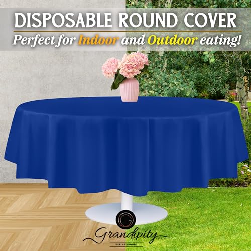 Grandipity Blue Plastic Table Cloth Disposable (6 Pk) 84in Round Tablecloth Premium Party Table Cloths Disposable - Perfect Table Cloth Round Cover for Any Table Up to 6 Feet - color: Blue, size: 84 inches Round