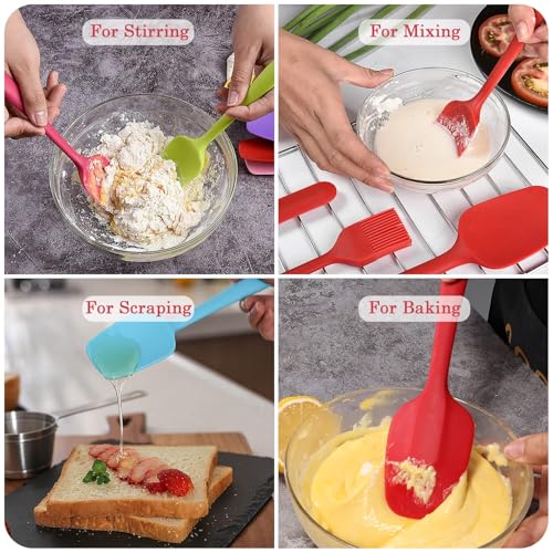 Silicone Spatula Set of 4, Small 8 inch Non-stick Rubber Spoon Spatulas, One Piece Design Flexible Silicone Spoon for Baking Cooking Mixing, Dishwasher Safe - color: Red,Blue,Green,Yellow (Small)