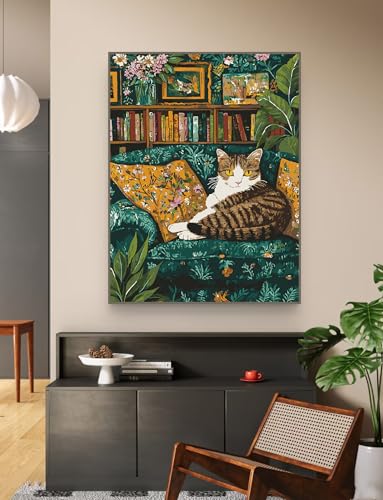 ZRIZQ Paint by Numbers Kit for Adults Beginner Animal,Cat Sofa,16x20 | Full set with wooden brushes,rolled canvas,rich paints.Calming activity.Beginner friendly.Just open and paint. - color: 16"X20"Rolled Canvas(Frameless)-Cat 1