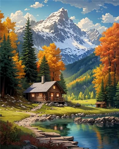 Mountain Paint By Numbers Kit For Adults Beginner Cabin Adult Paint By Number Kits On Canvas Mountain Oil Painting Kit For Beginners Adults' Paint-By-Number Kits For Gift Home Wall Decor 16x20 Inch - color: SZ0027