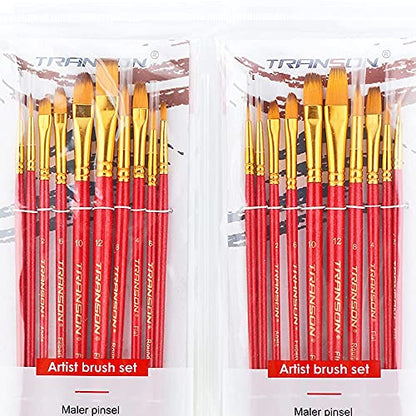 Transon 20pcs Artist Painting Brush Set for Acrylic Watercolor Gouache Hobby Craft Face Rock Painting Hot Pink - color: Hot Pink