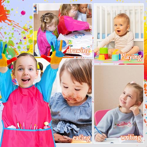 Zkptops Kid Art Smocks Waterproof Kids Painting Aprons Toddler Art Smock Kids Paint Smock with Long Sleeve 3 Roomy Pockets for Age 3-7 Years(Pink) - color: Y 1 Pack Pink