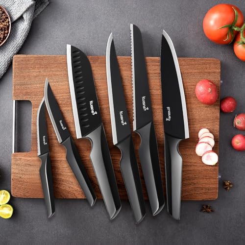 KUISINE Knife Set, 15-Piece High Carbon Stainless Steel Knife Block Set | Razor-Sharp, Dishwasher Safe, Rust-Resistant, Ergonomic Handles Kitchen Knife Set with Sharpener Black EX - color: EX Black, size: 15 pieces