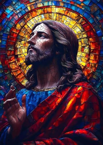 DDGEMART Jesus Diamond Art Kit, Stained Glass 5D Diamond Painting, Full Drill DIY Craft for Adults, Christian Religious Wall Decor, 12 x 16 Inch - color: Painted Jesus