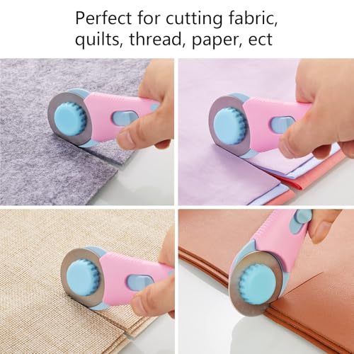 Headley Tools Rotary Cutter with 5pcs 45mm Rotary Blade, Bearing Design Rolling Cutter with Safety Lock for Fabric Sewing Quilting Cloth Leather Paper and Arts & Crafts(Pink) - color: Pink with Bearing, size: 45mm