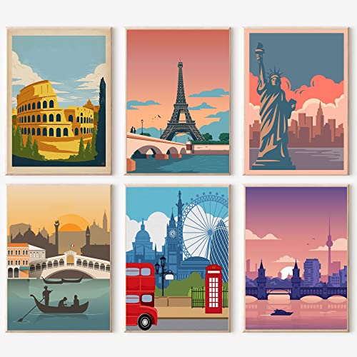 cupmod 6 Packs Paint by Number Kits for Adults Beginners,City Travel Easy Acrylic Kits,Oil Painting Art on Canvas Without Frame Home Wall Decor 7.8x11.8inch (MT11189-MT11194) - color: MT11189-MT11194