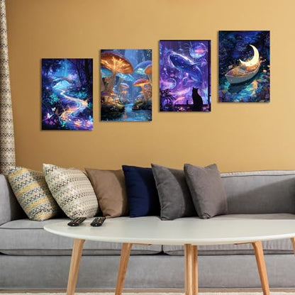 Muzagroo Art 4 Pcs Paint by Numbers Kits for Adults Framed Canvas with Wooden Easel DIY Beach Acrylic Oil Paintings Kits Paint by Numbers on Canvas Wall Art 8x12 inch (Magic Workd) - color: Magic Workd