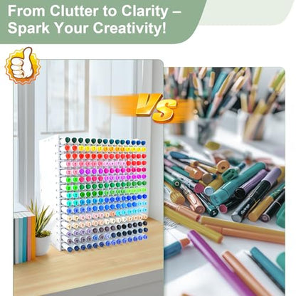 Marker Organizer, 210-Slot Marker Holder with Adjustable Dividers | Holds 210 Markers • Adjustable Dividers • Space-Saving Design • Easy Assembly • Fits Most Marker Brands - size: 210 Holes