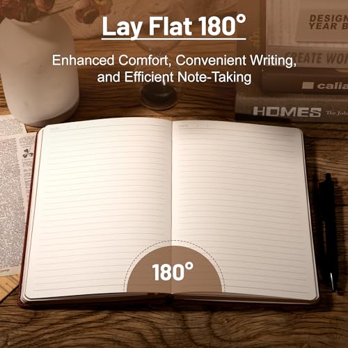 CAGIE Compass Leather Journal for Men Women, A5 Lined Notebook Writing Gift | 288 Pages 100 GSM Acid-free Paper, Bleed-free, Pen holder, Lay Flat, For Daily Writing, Office, Gifting - color: Wine Red