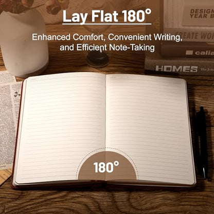CAGIE Compass Leather Journal for Men Women, A5 Lined Notebook Writing Gift | 288 Pages 100 GSM Acid-free Paper, Bleed-free, Pen holder, Lay Flat, For Daily Writing, Office, Gifting - color: Wine Red