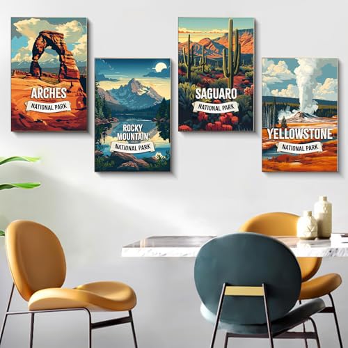 4 Pack Framed Paint by Numbers Kit for Adults with Wooden Easel 8x12 Inch - color: FOP4P-12