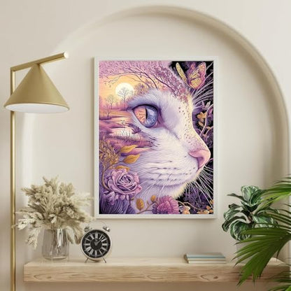 Flower Cat Diamond Art Kits for Adults, Animal Diamond Painting 12X16 Inch - color: cat 05