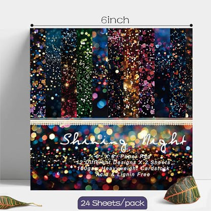 Neon Scrapbooking Paper Pad, 6 x 6 Inch Glitter Dust 160gsm Cardstock Paper, 24 Sheets Luxury Rainbow Sparkle Craft Paper for New Year Party, Holiday Cards DIY - color: 20004A - 6×6