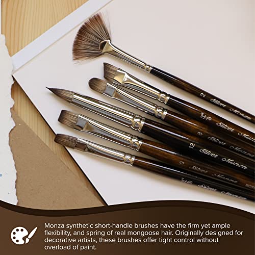 Silver Brush Limited Monza Short Round Oil and Acrylic Paintbrush, Size 10 | Short Handle, Fine Point Stiff Synthetic Mongoose Bristle, Thin and Broad Lines, Superb Paint Absorbency, Tabletop Painting - size: Size 10