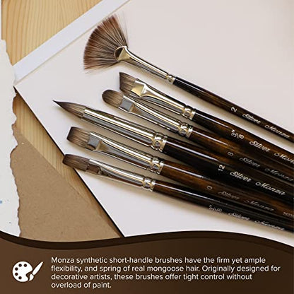 Silver Brush Limited Monza Short Round Oil and Acrylic Paintbrush, Size 10 | Short Handle, Fine Point Stiff Synthetic Mongoose Bristle, Thin and Broad Lines, Superb Paint Absorbency, Tabletop Painting - size: Size 10