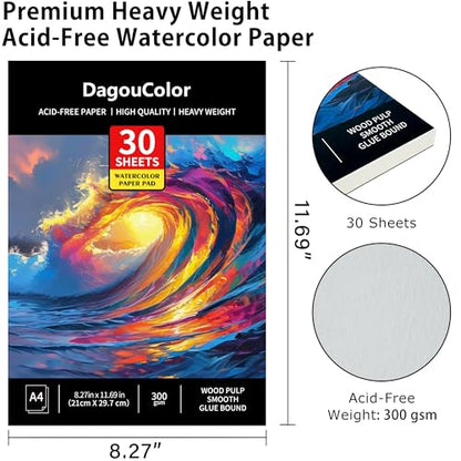 DagouColor Watercolor Paper Pad, 30 Sheets - Ocean Blue, A4, 1 Pack | 140lb/300gsm Cold-pressed Paper, Artist Book for Adults Beginners, Painting, Drawing, Mixed Media - color: Ocean Blue