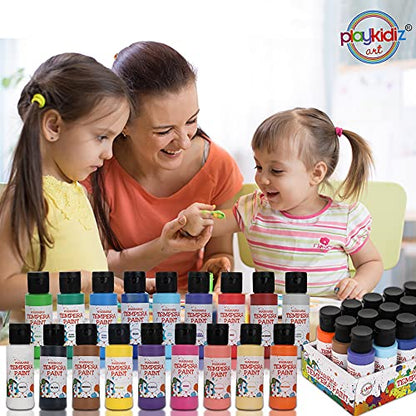 Washable Tempera Paints Set of 18 for children, Kids Non-Toxic Acrylic Paint, Kid Friendly, Kid Safe Paint Set, Includes Variety of Brushes, Color, Craft, Create and Party.