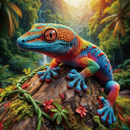 Diamond Painting Kit for Adults 14x14 Inch Colorful Gecko Rainforest Scene Full Drill DIY Diamond Art Kit Lizard Animal Rhinestone Painting Jungle Craft Home Wall Decor Relaxing Hobby - color: FYZZ-129