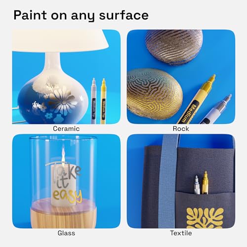 ARTISTRO Gold & Silver Acrylic Paint Markers - 3mm Medium-Tip - Set of 2 | Paint Pens, Perfect for Crafting, Art Projects, & More - color: Gold & Silver, style: Medium