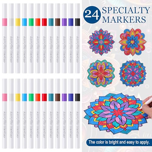 Potchen Mandala Art Kit DIY Window Clings with Markers, 48 Pcs, Floral - style: Floral