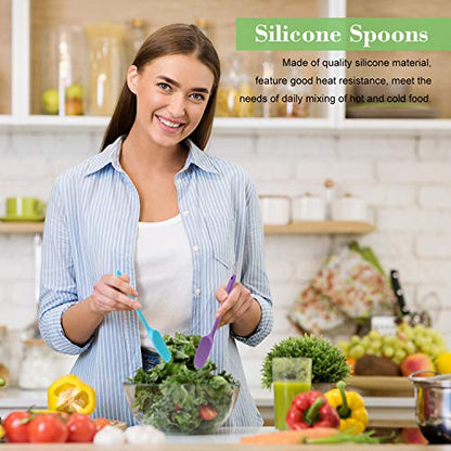 Patelai 7 Pcs Small Silicone Spoonula Spatula, 8.2 Inch Non Stick | One Piece Easy Clean, Flexible for Mixing Baking, Heat Resistant Rubber Spoon Nonstick Pans, Colorful with Hanging Holes