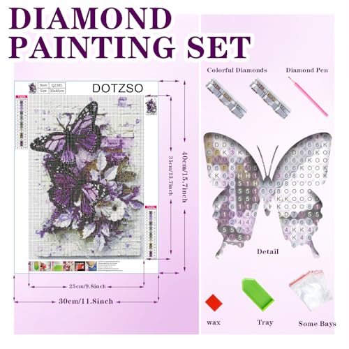 DOTZSO Butterfly Diamond Painting Art Kits for Adults Beginners 12x16 Inch | 5D Full Drill Resin, Landscape Pattern, Fits All Ages, Leisure Craft, Stress Relief, Wall/Shelf Display, All-Occasion Gift - color: AC Butterfly
