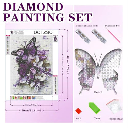 DOTZSO Butterfly Diamond Painting Art Kits for Adults Beginners 12x16 Inch | 5D Full Drill Resin, Landscape Pattern, Fits All Ages, Leisure Craft, Stress Relief, Wall/Shelf Display, All-Occasion Gift - color: AC Butterfly