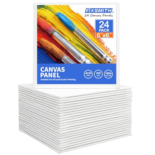 Painting Canvas Panel Boards -Art Canvas,24 Pack Small Square Canvases,Primed Canvas Panels,100% Cotton,Acid Free,Artist Canvas Board for Hobby Painters,Students & Kids (White, 6"x6") - size: 6"×6"