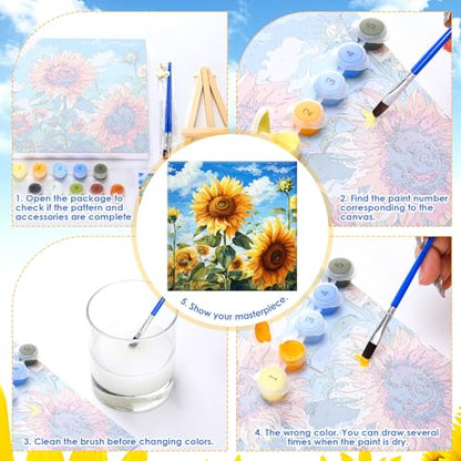 RoundFunny 8 Set Paint by Numbers Drawing Kit for Adults,Vibrant Blooms | 8x8 in. Mini Simple Painting Canvas Wooden Frame Easel Acrylic Paint Brush Funny Number Drawing Kit for Gift Wall Home Decor - style: Vibrant Blooms