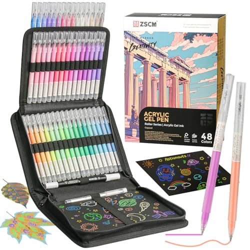 ZSCM 48 Colors 3D Acrylic Gel Pens & Black Paper Sketchbook for Drawing - color: 48 Colors