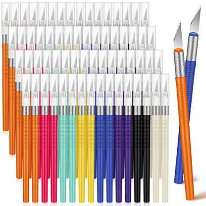Macarrie 64 Pcs Exacto Knife, Craft Knife Set, Hobby Knives, Steel Exacto Knives Bulk for Art, Scrapbooking, Carving, DIY, Cutting, Stencil, Paper, Wood, Cardboard, Plastic, Clay