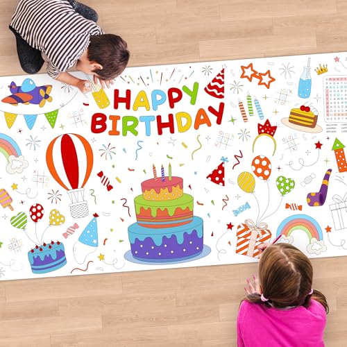 Childom 1 Pack Birthday Coloring Tablecloth Disposable Birthday Tablecloths 30x72 Inch Coloring Table Cloth Paper Tablecloth Rectangle Table Cover - color: Happy Birthday Coloring