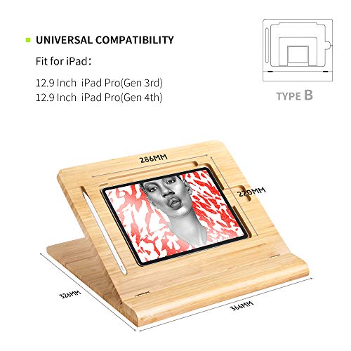 ELETIUO Tablet Desktop Stand Height Adjustable,Foldable Bamboo Drawing Ipad Holder,Multi-Angle Portable Stand Organizer,Compatible with 12.9 inch ipad pro 3rd/4th Gen - size: B