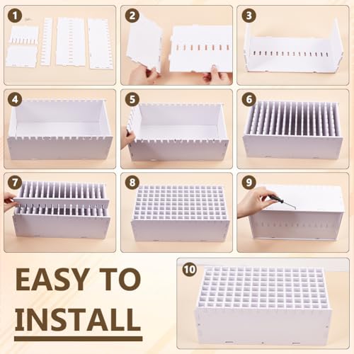 BENECREAT Wooden Art Marker Storage Rack, Pen Organizer with 120 Compartments, White Rectangle Desktop Organizer for Markers Pens Brushes Art Supplies, 13.39x5.16inch - size: 13.39x5.16inch