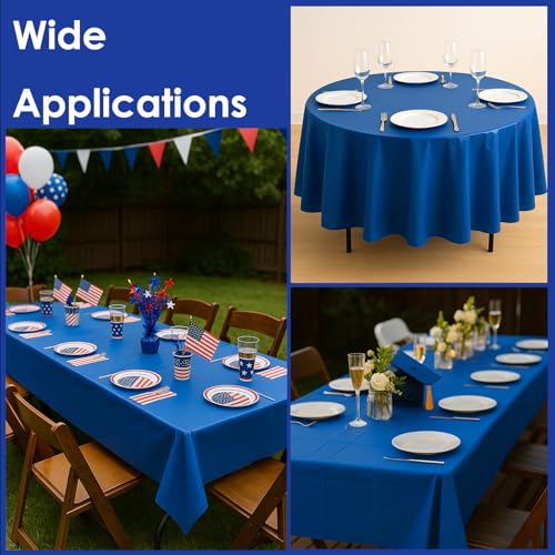 12-Pack Royal Blue Plastic Tablecloths – 84 Inch Round Disposable Table Covers, Heavy Duty & Waterproof for Parties, Events, Banquets, Royal Blue - color: Royal Blue, size: 84" Round