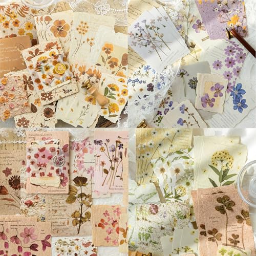 120 Sheets Vintage Floral Scrapbook Papers Journaling Scrapbooking Supplies Kit Textured Paper Junk Journal Supplies for Planner, Bullet Journal Collage Card Embellishment Retro Crafts