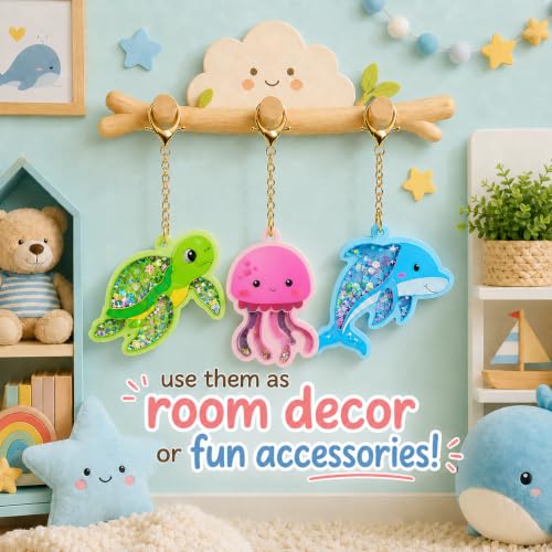 DIY Glitter Craft Kit with Keychains - Mess-Free Arts and Crafts for Kids Ages 4-8, Fun Shake-It Activity, Creative Travel Toys, Party Favors & Birthday Gifts for Girls 4-9 - color: Blue