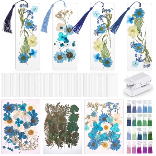 Fuyoooo 376 Pcs Pressed Flower Bookmark Kit,Blue,2 x 6 Inch - color: Blue, size: 2 x 6 Inch