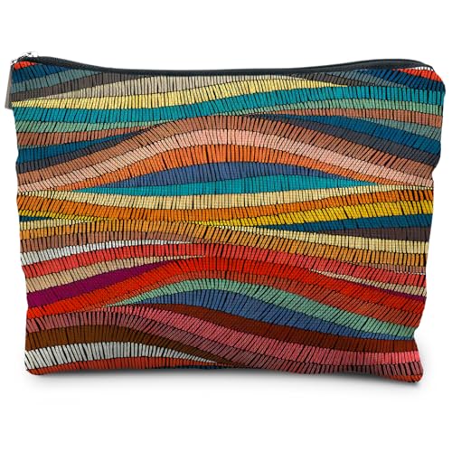 70s Retro Colorful Wavy Makeup Organizer, Vintage Aesthetic Women's Makeup Bag - color: Colorful Wavy