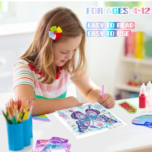 Butterfly Diamond Art Painting Kits for Kids with Frame Ages 6-12 (7x7 in) - color: CC1035