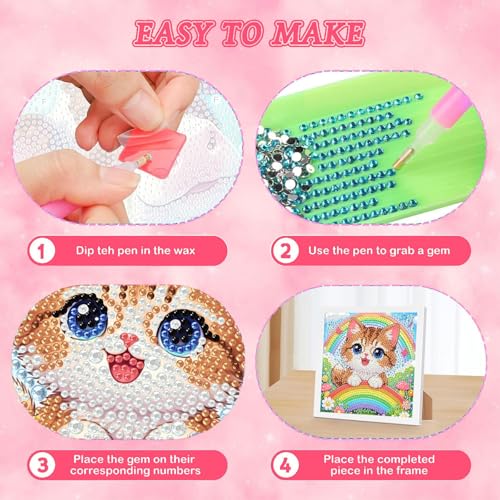 Arttoplus Cat Diamond Art Painting Kits for Kids with Frame 7x7 inch - color: CC1070-US