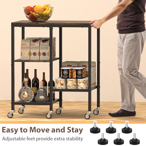 OGEMXU Rolling Kitchen Microwave Cart,4 Tier Microwave Stand,Brown | Utility Cart on Lockable Wheels,Open Storage for Spices, Pots，Small Side Table,Coffee Cart for Living Room Office, Balcony - color: Rustic Brown