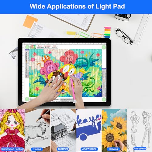 Elice Rechargeable A4 Light Pad with Carry Bag, Magnetic LED Light Board with Physical Button, Super Bright Diamond Art Light Pad, Ultra-Thin Light Box for Tracing, Weeding, Diamond Painting -Black - color: Black, size: A4 with Carry Bag