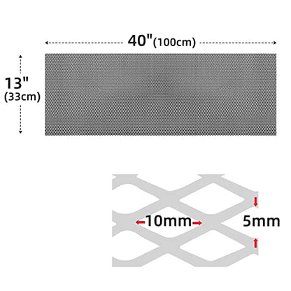AggAuto Universal 40"x13" Car Grill Mesh 5x10mm Rhombic Hole Black | Aluminum Alloy Automotive Grille Insert Bumper, One of the Most Multifunctional Shape Grids 100x33cm - size: 5x10mm Rhombus - Black