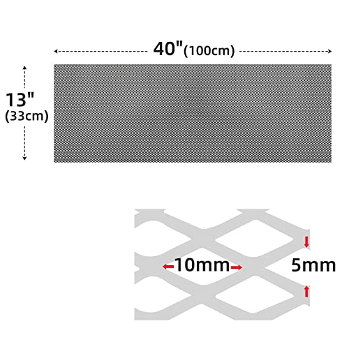 AggAuto Universal 40"x13" Car Grill Mesh 5x10mm Rhombic Hole Black | Aluminum Alloy Automotive Grille Insert Bumper, One of the Most Multifunctional Shape Grids 100x33cm - size: 5x10mm Rhombus - Black