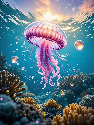 Yeadiffy Diamond Art Painting Kits for Adults Diamond Art Kits for Adults Beginners,5D Translucent Gems Diamond Painting,DIY Full Drill Diamond Gem Art and Crafts 12x16inch (Jellyfish) - color: Jellyfish